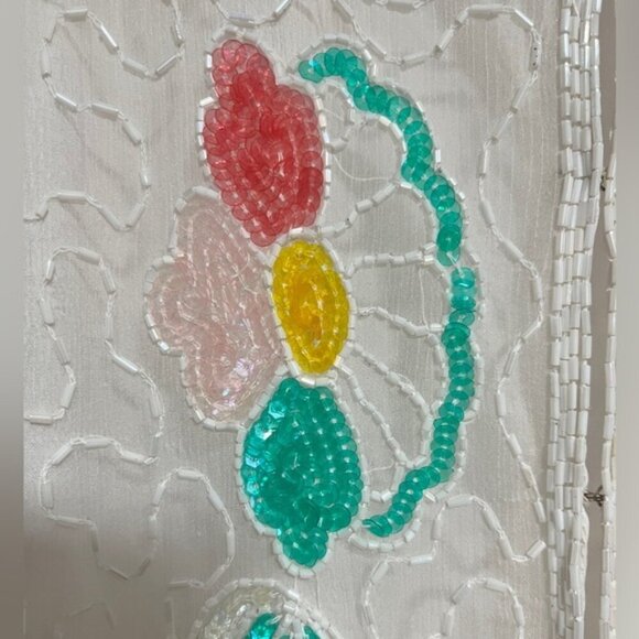 Vintage Cervelle White Beaded Floral Jacket – 100% Silk, Made in India, Small - Picture 2 of 13
